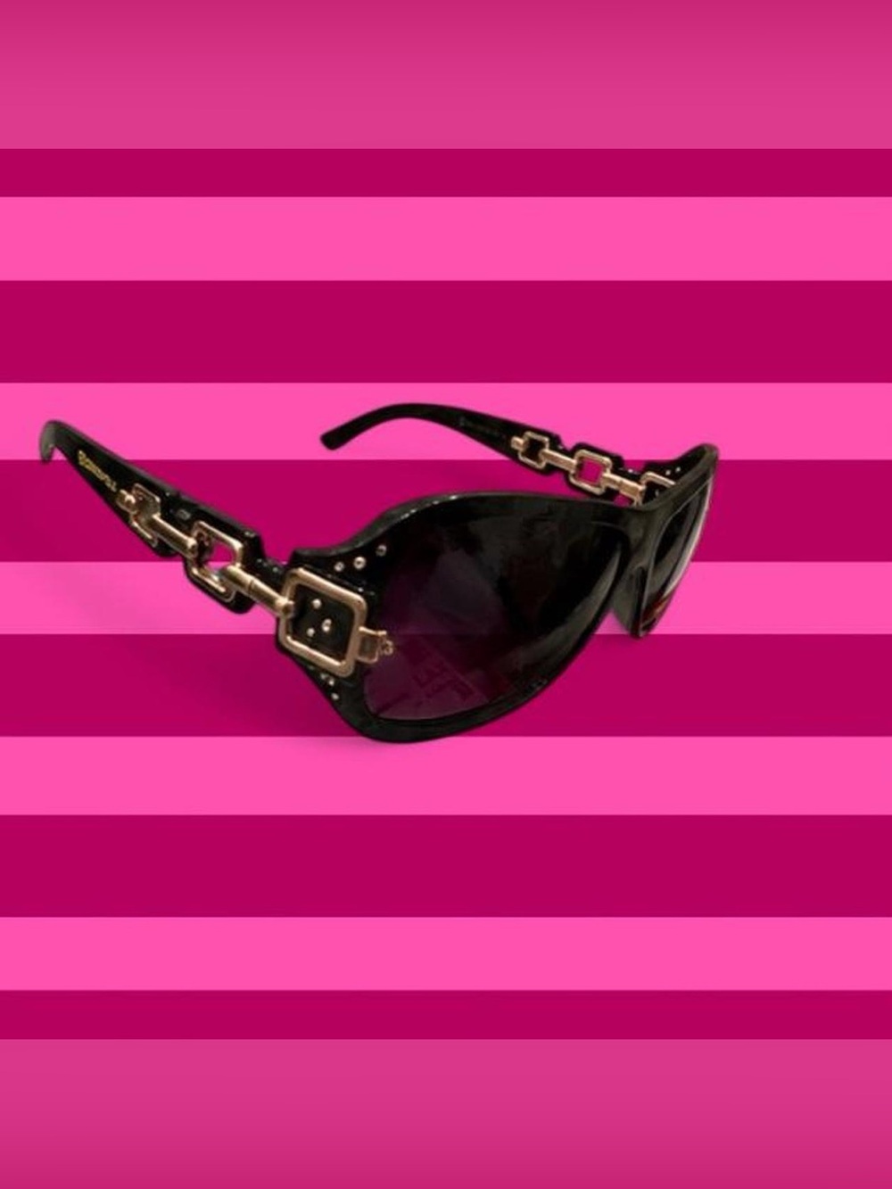 Y2K South Pole beaded Women's Black Sunglasses with Gold Chain-Link Temples